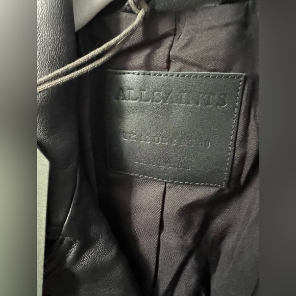 New AllSaints Dalby Leather Biker Jacket in Black/Silver Women’s Size 8 - Picture 6 of 8